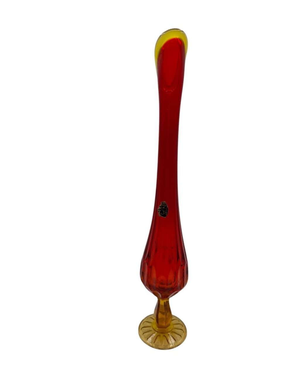 Fenton MCM Amberina Hand Made Swung Red Amber Orange Fire Glass Art Vase 13 in - Picture 3 of 6